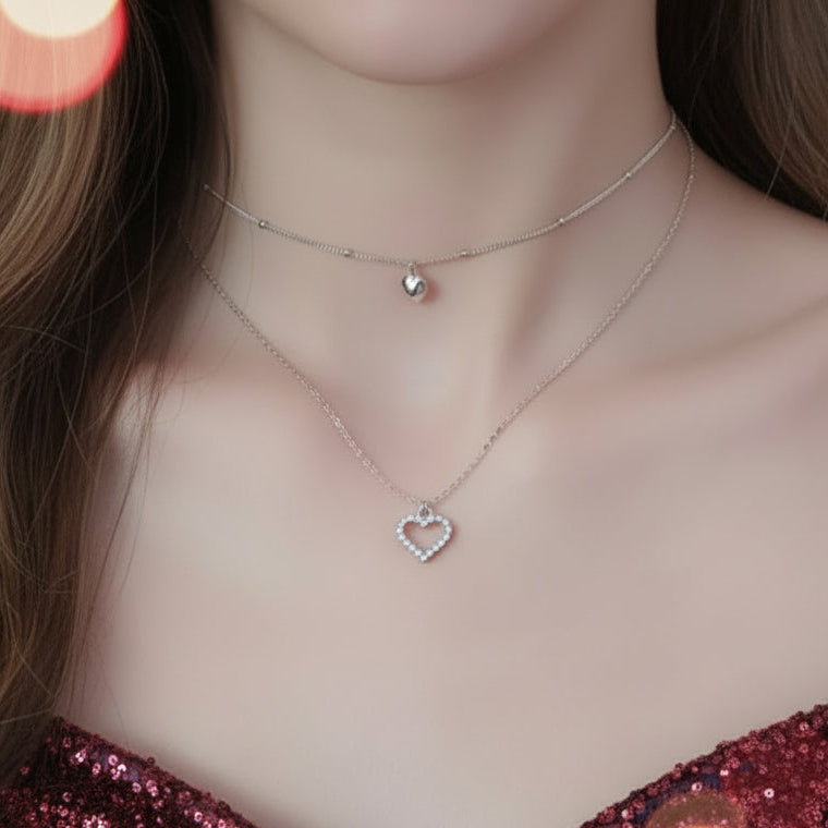 Layered Heart Choker Necklace