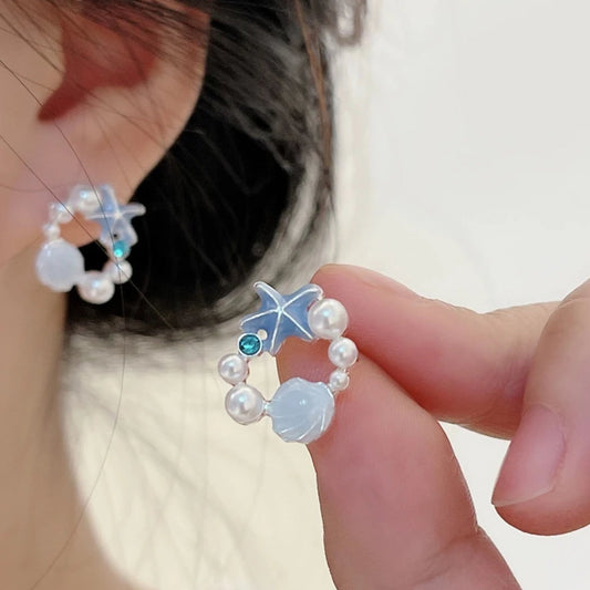 Starfish Seashell Pearl Earrings