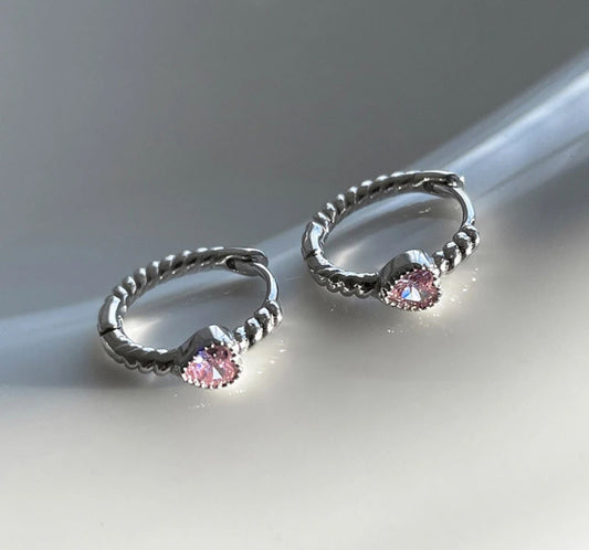 Pink Heart Hoop Earrings