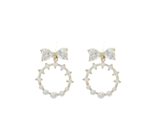 Pearl Bow Earrings (Gold)