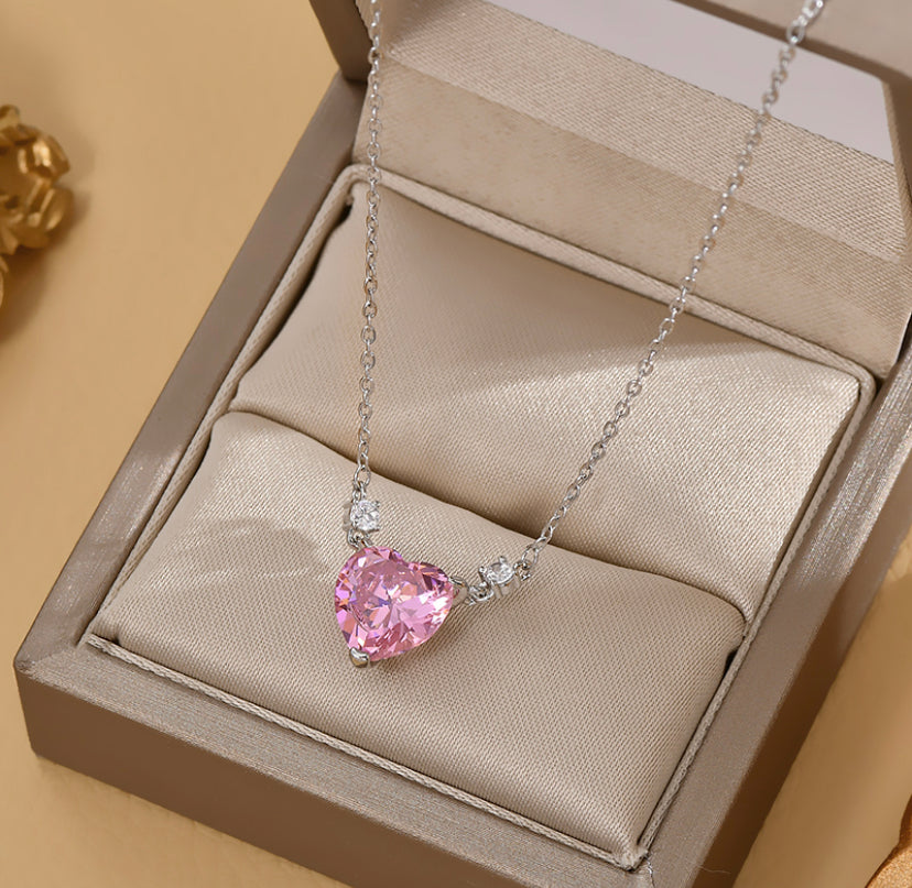 Pink Zirconia Heart Necklace