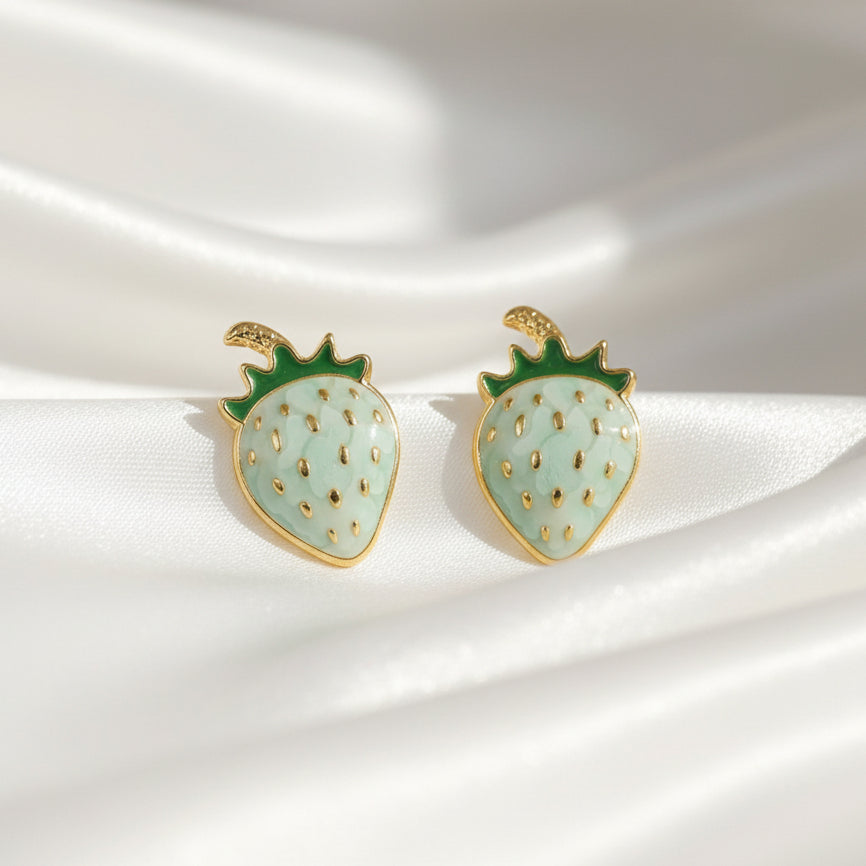 Blue Strawberry Earrings on white