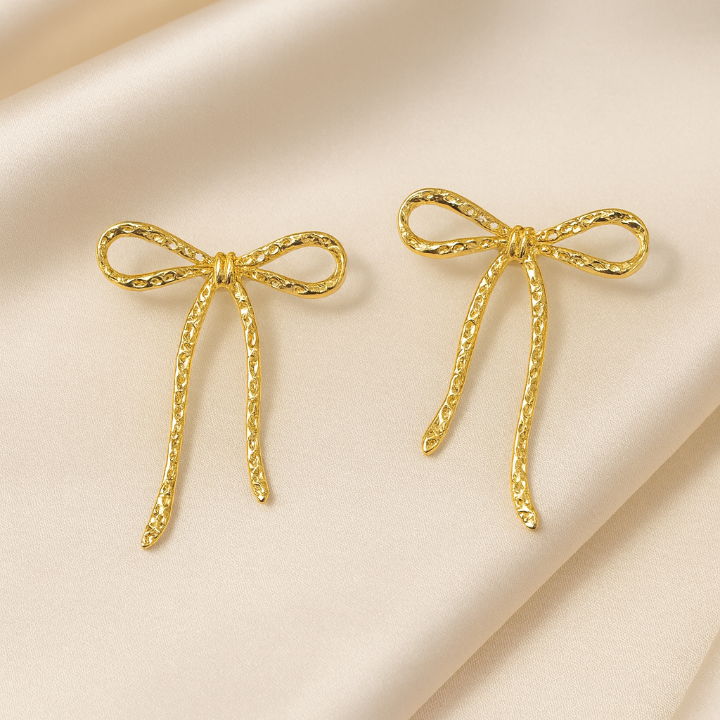Gold Hammered Bow Earrings