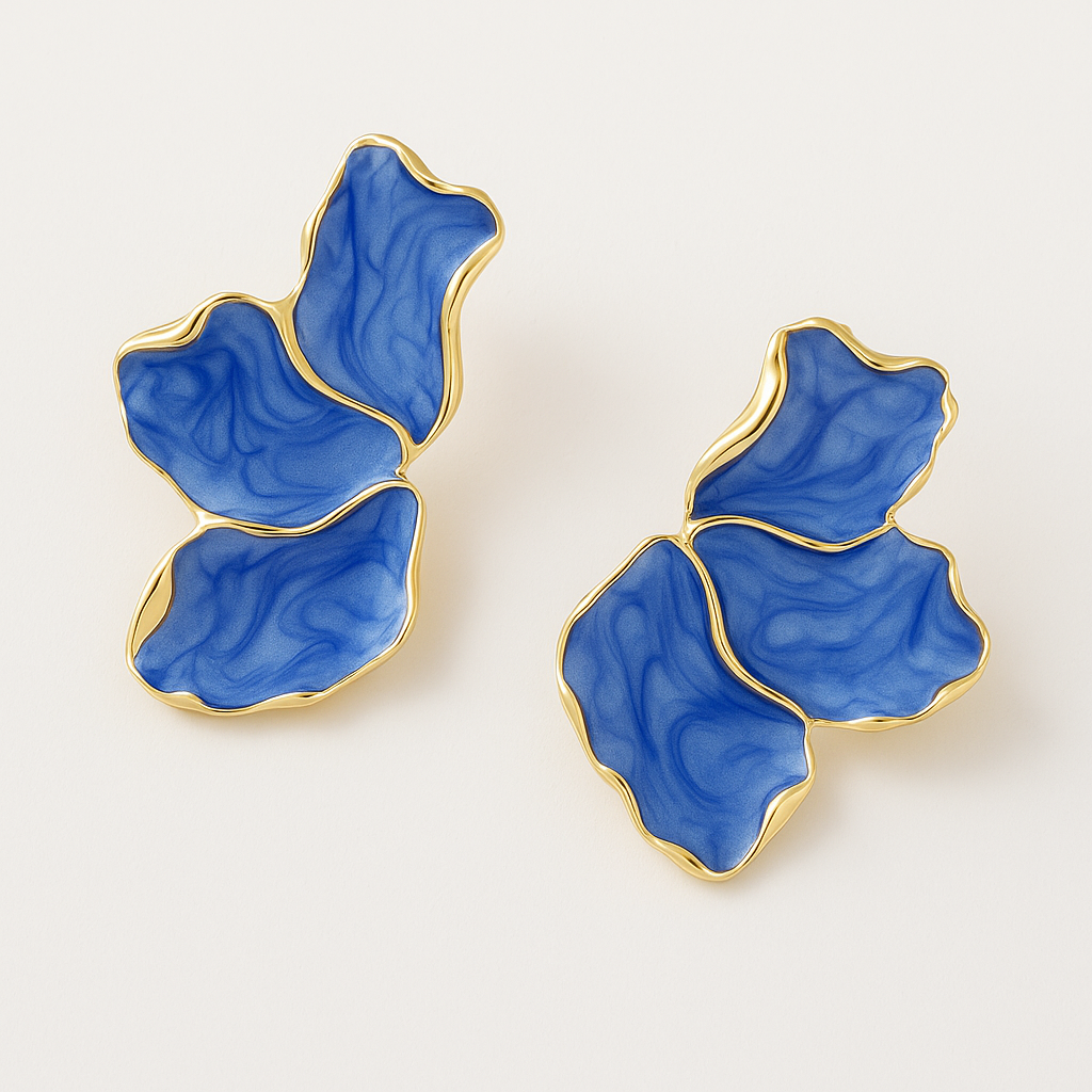 Blue Marble Petal Earrings on a white background