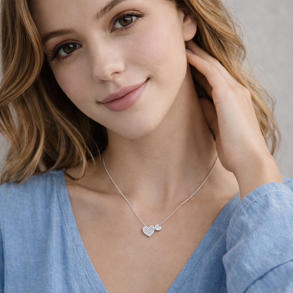 Pavé Double Heart Necklace
