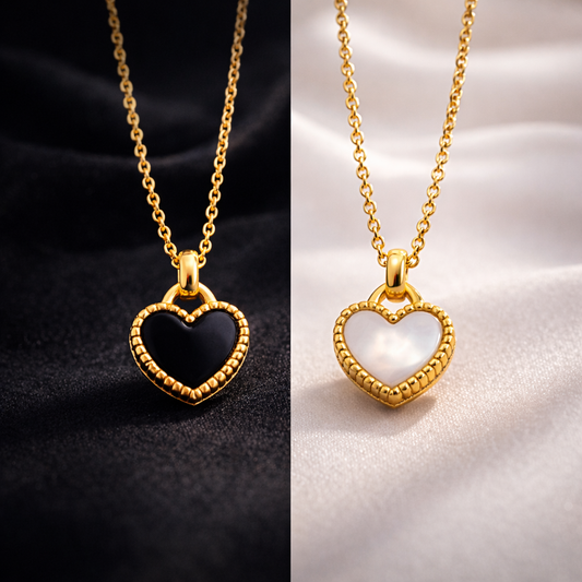 Black/White Reversible Gold Heart Necklace
