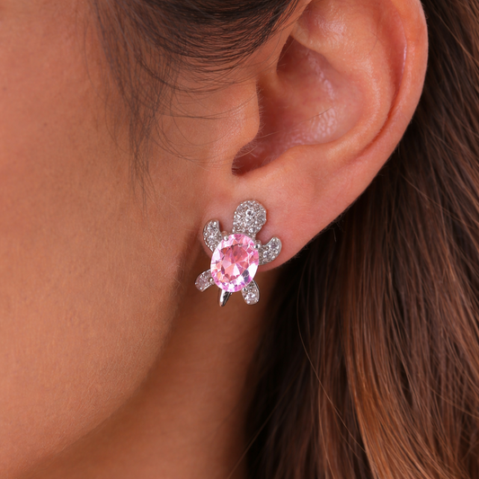 Pink Crystal Turtle Earrings