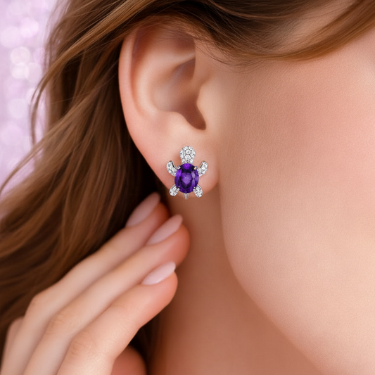 Purple Crystal Turtle Earrings