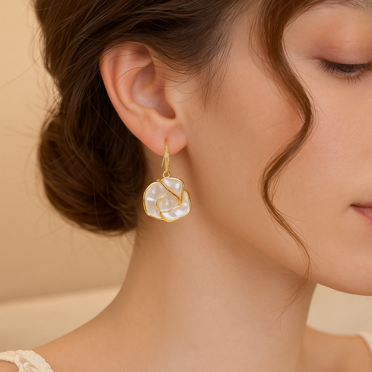 Golden Edge Pearl Drop Earrings