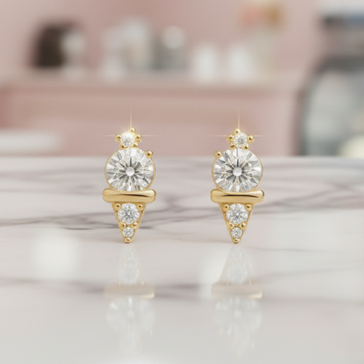 Mini Gold Ice Cream CZ Earrings
