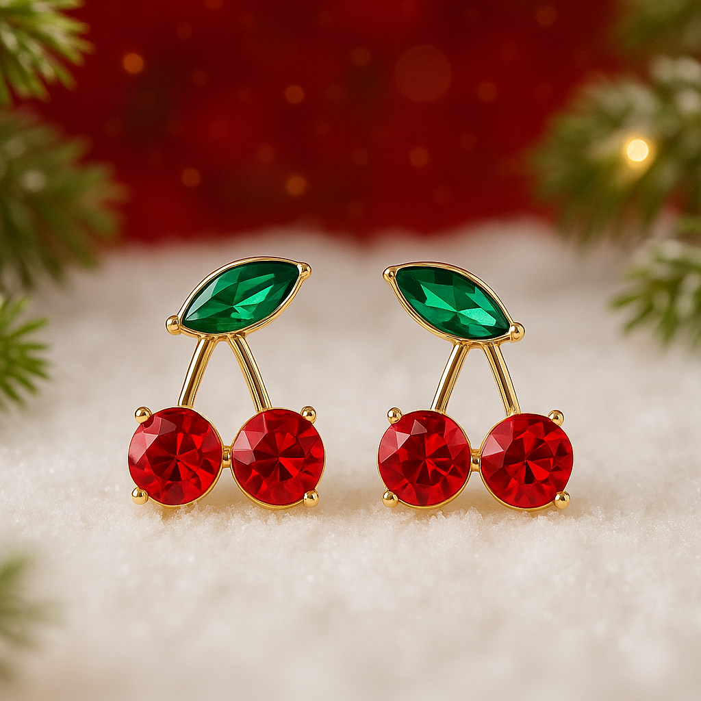 Charry gemstone earrings on a festive background