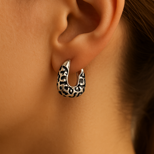 Silver Leopard Hoop Earrings