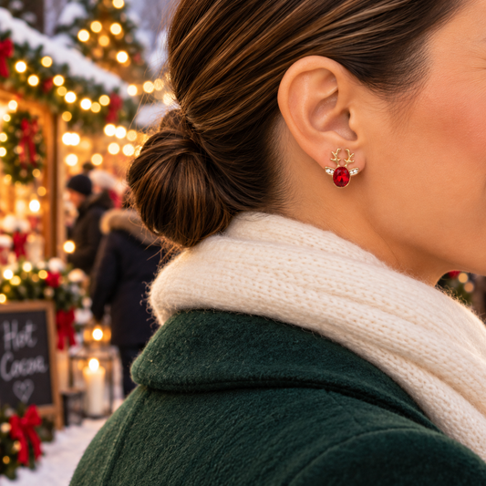 Golden Ruby Reindeer Earrings