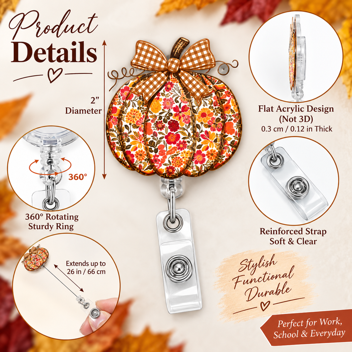 Autumn Floral Pumpkin Badge Reel