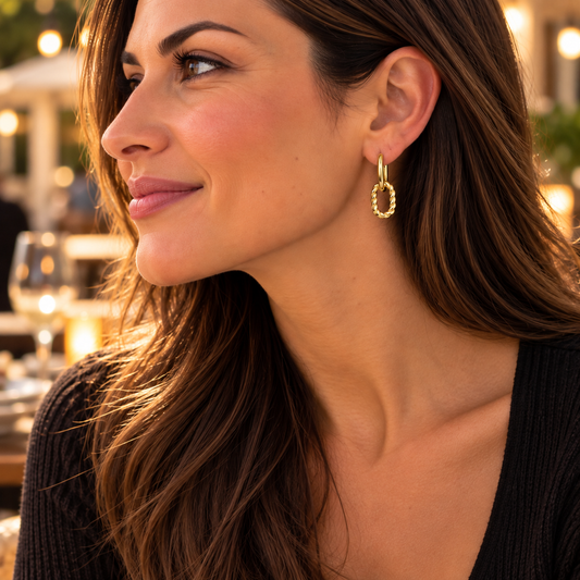 Gold Twisted Link Hoop Earrings