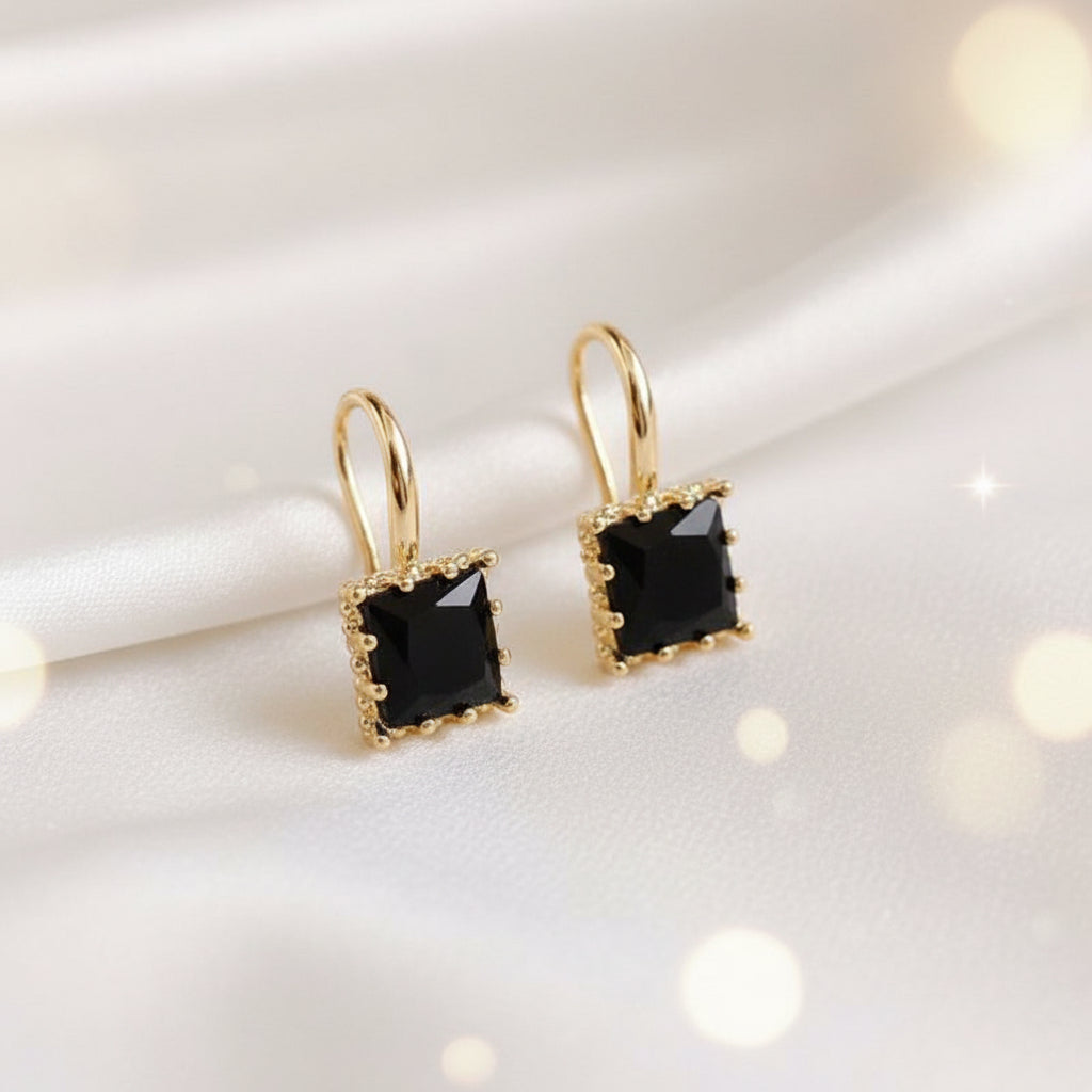 Classic Square Black Drop Earrings on white