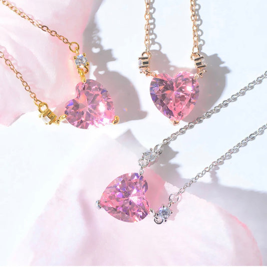 Pink Zirconia Heart Necklace