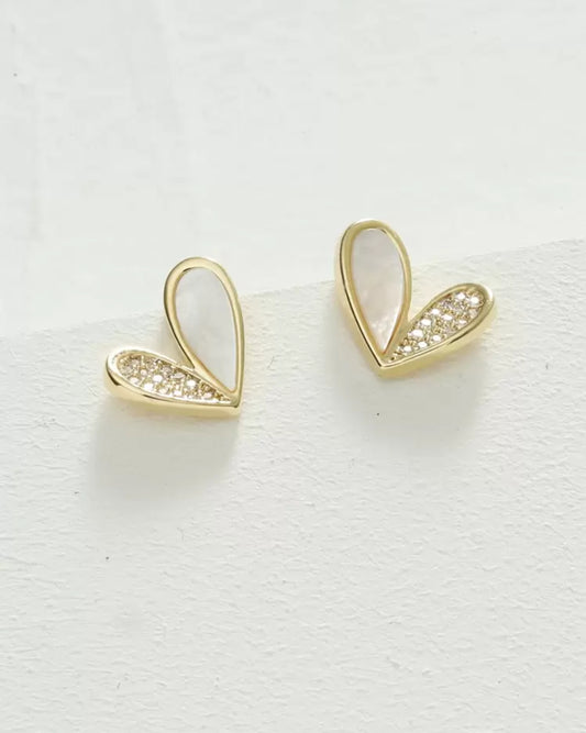 White Heart Rhinestone Earrings
