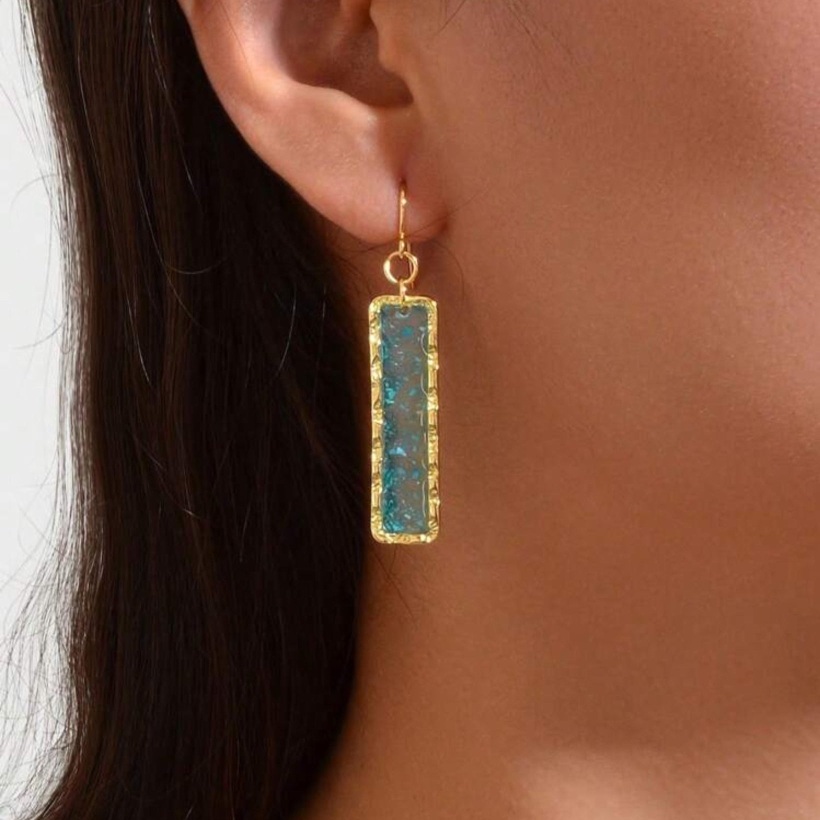 Ocean Mist Sea Glass Earrings worn by a person