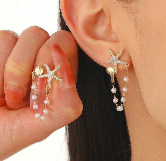 Starfish Shell Pearl Earrings