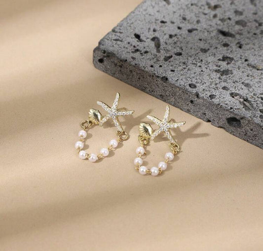 Starfish Shell Pearl Earrings