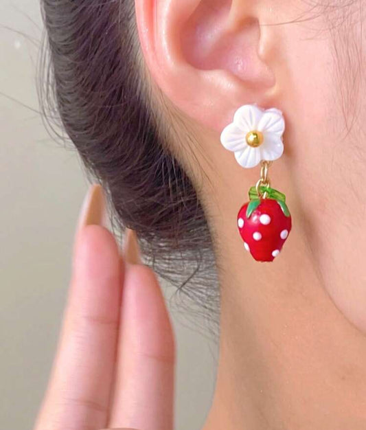 Strawberry White Flower Earrings