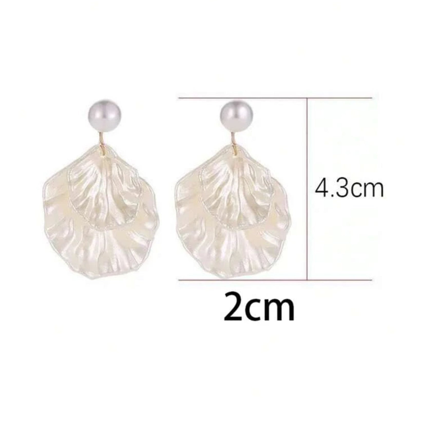 Pair of earrings with measurements on a white background
