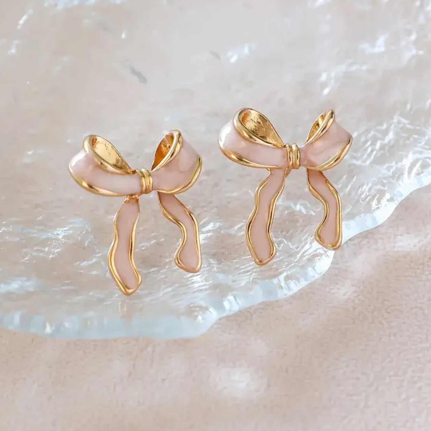 Pink & Gold Bow Earrings