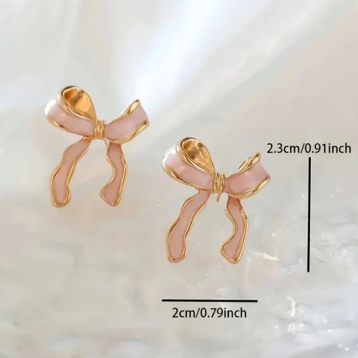 Pink Bow Earrings with dimensions