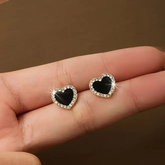 Black Zircon Heart Earrings