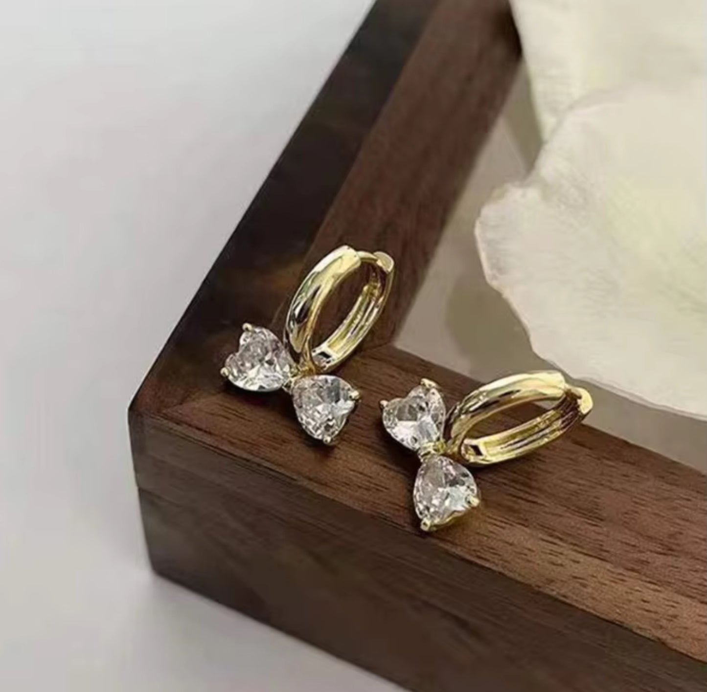Gold Zircon Bow Hoop Earrings