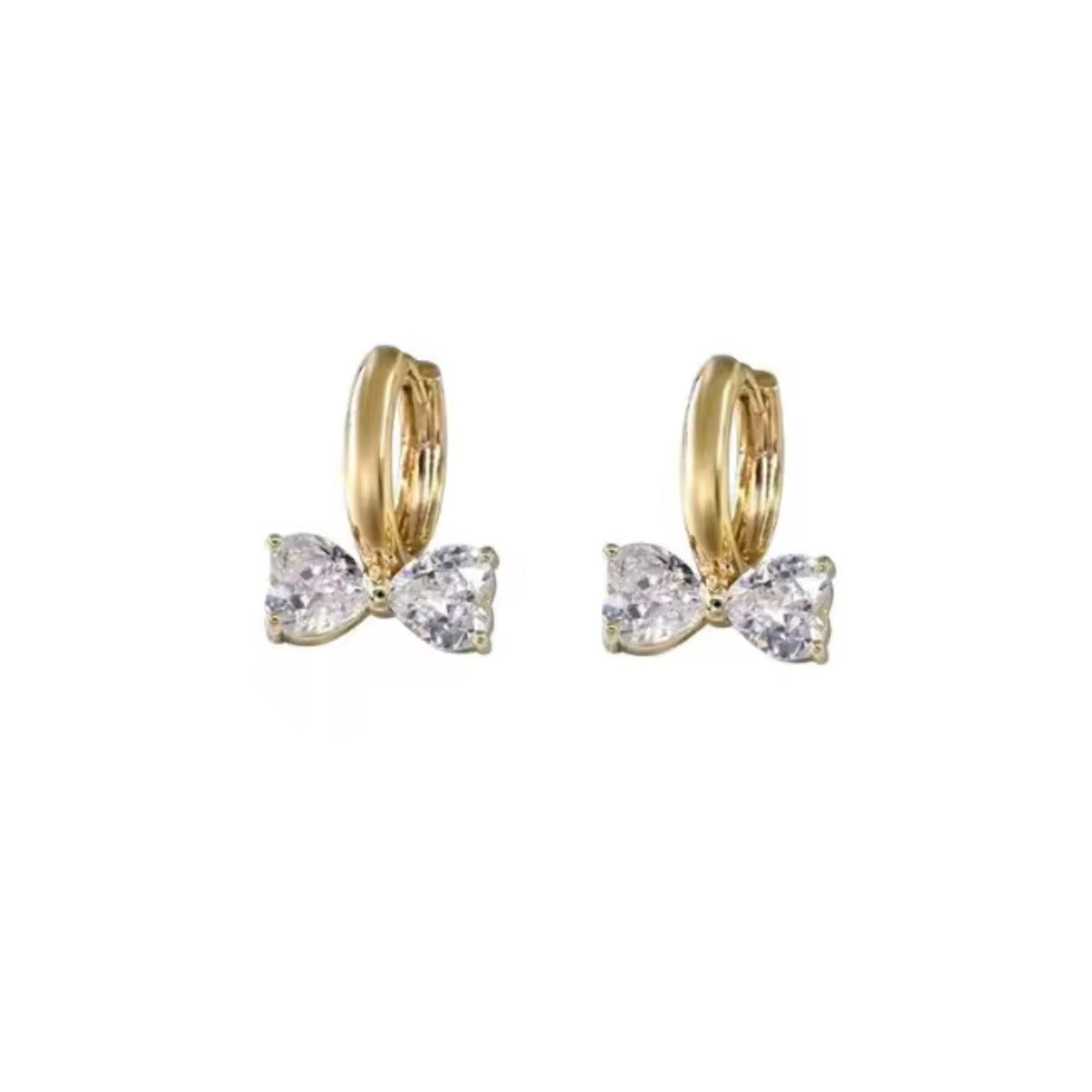 Gold Zircon Bow Hoop Earrings on a white background