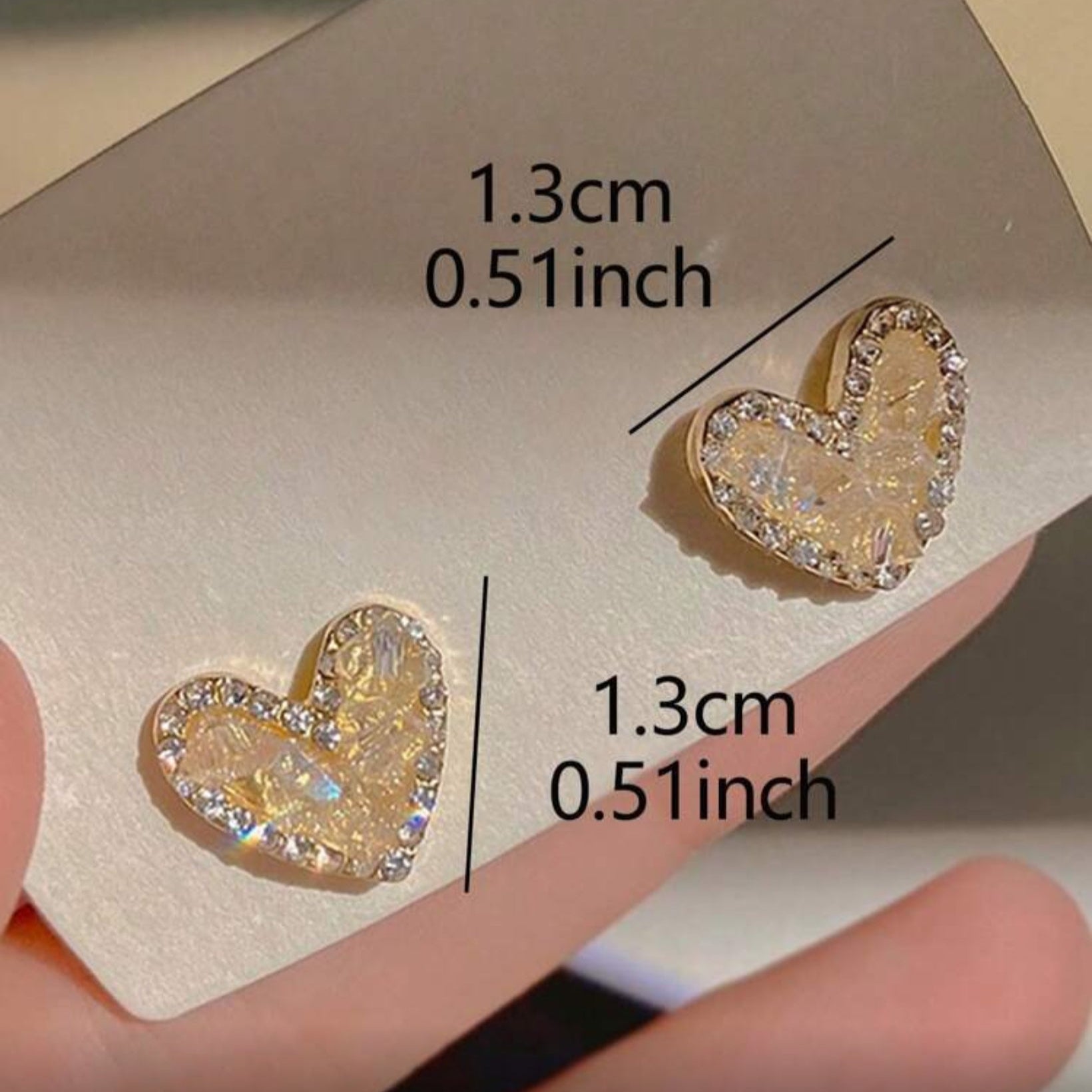 Champagne Heart Earrings with dimensions
