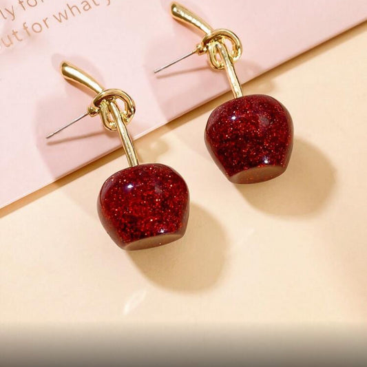 Candy Red Apple Earrings showing stud