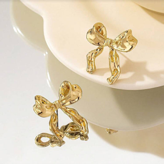 Gold Bow Ribbon Earrings