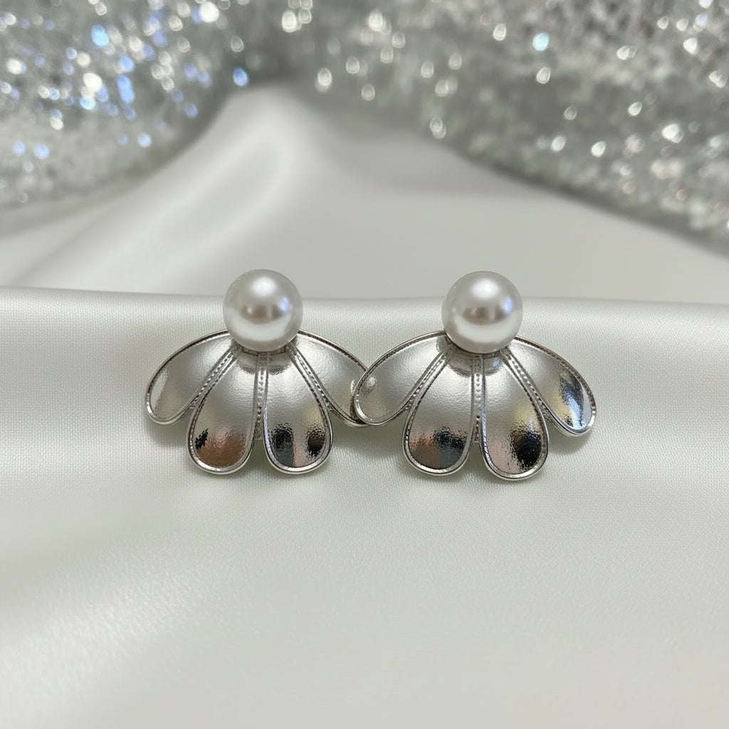 Sculpted Petal Pearl Earrings