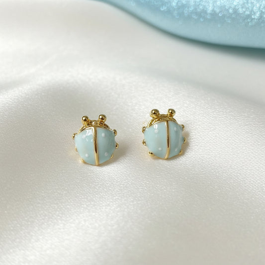 Mini Baby Blue Ladybug Earrings