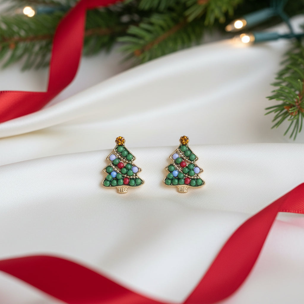 Beaded Christmas Tree Earrings