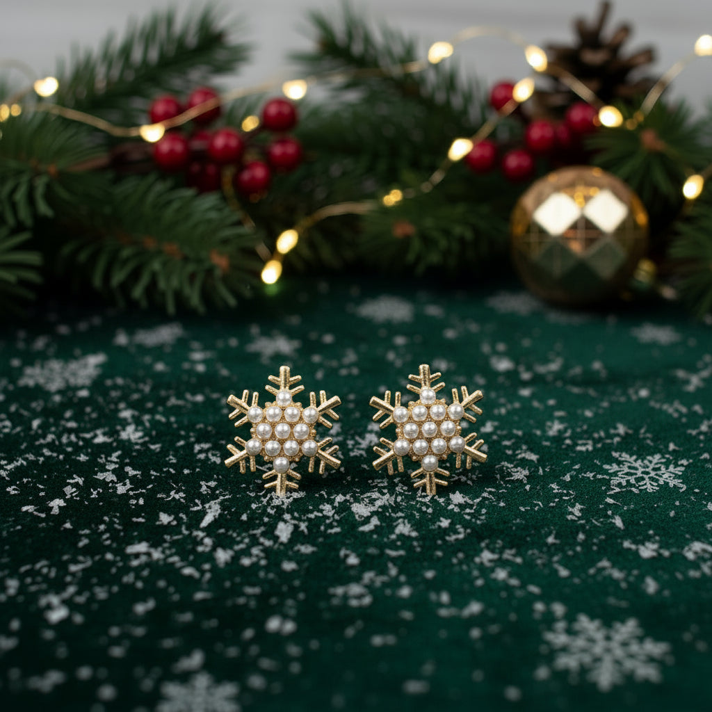 Pearl & Gold Snowflake Earrings