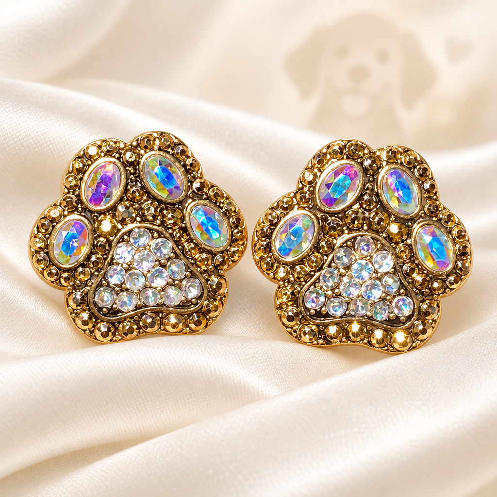 Statement Crystal Paw Print Earrings