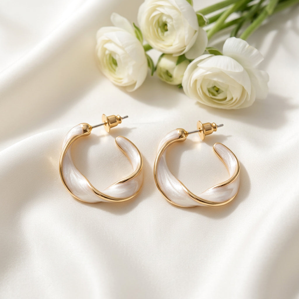 Pearlescent Twist Hoop Earrings
