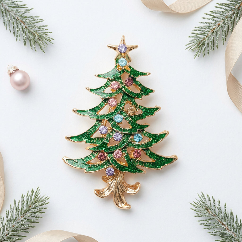 Pastel Crystal Christmas Tree Pin