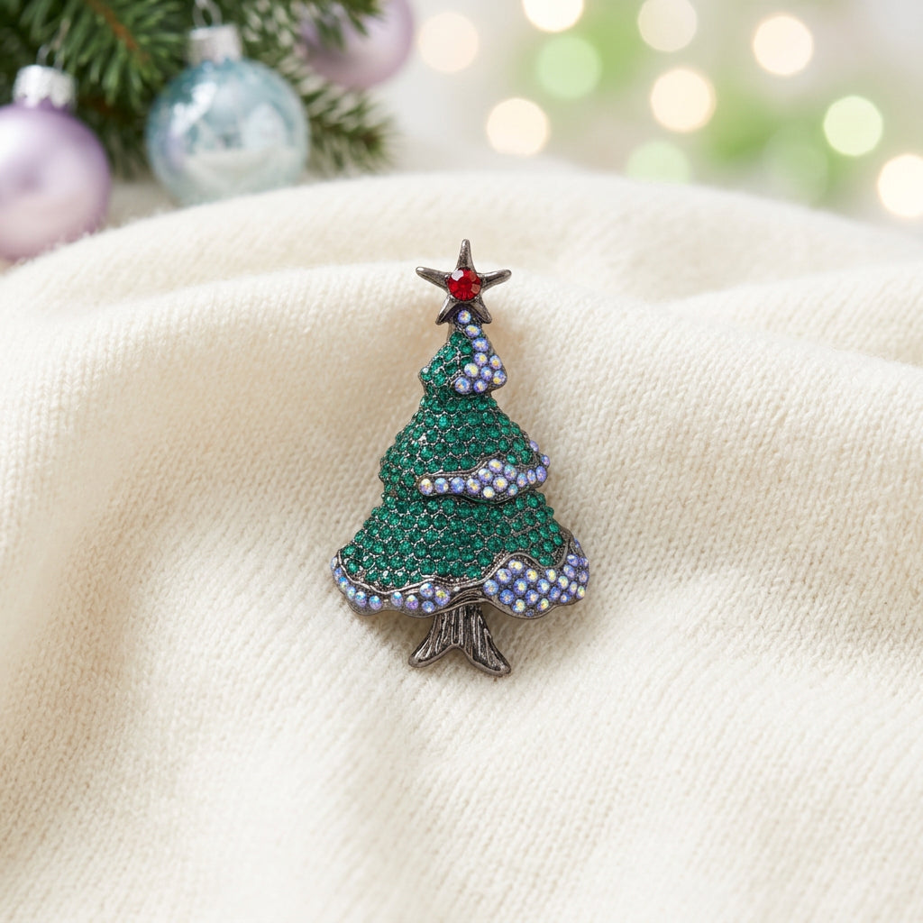 Glittering Garland Christmas Tree Pin