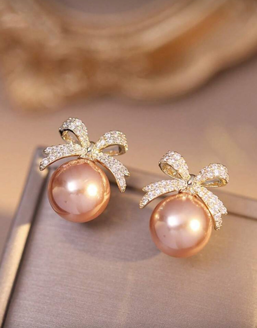 Peach Ornament Bow Earrings