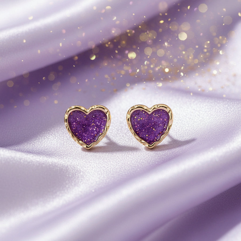 Purple Gold Dust Heart Earrings