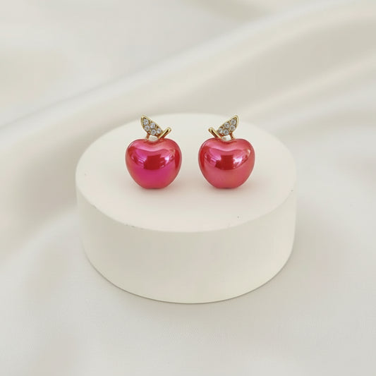 Iridescent Red Apple Earrings
