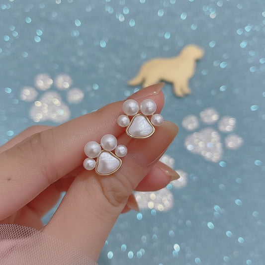 Pearl Paw Print Earrings