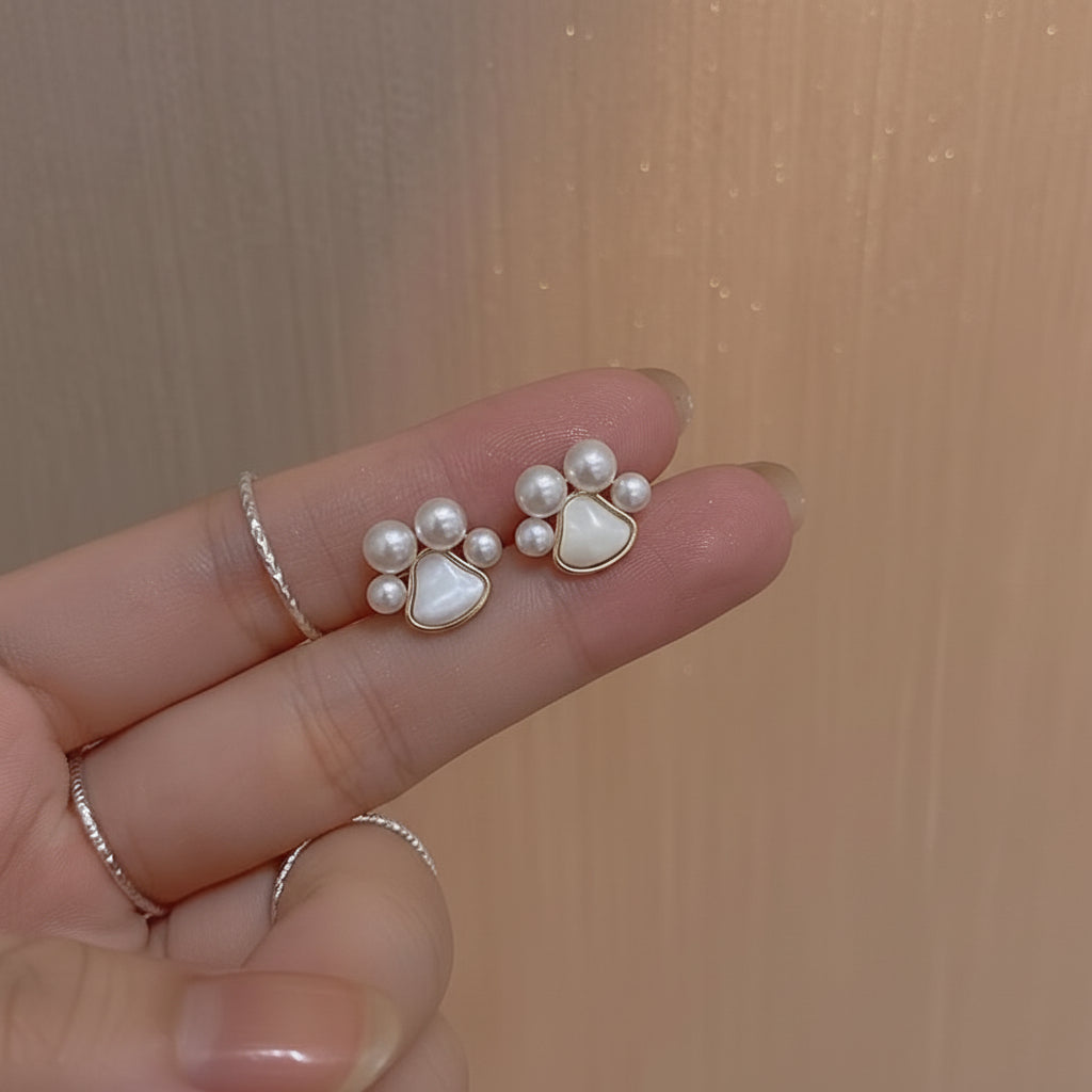 Pearl Paw Print Earrings