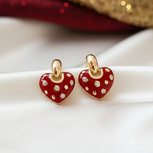 Crystal Accent Red Heart Earrings