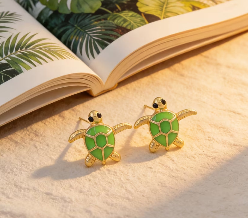Green & Gold Sea Turtle Earrings